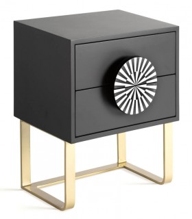 Mesita de noche laca negra metal oro estilo art decó mdmhogar