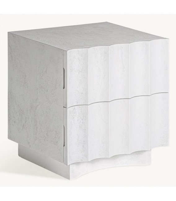 Mesita de noche grande madera efecto yeso blanco roto estilo ibicenco mdmhogar