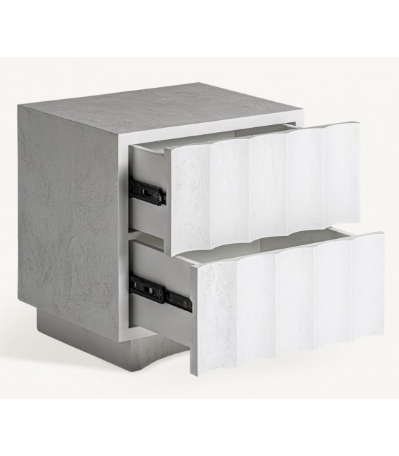 Mesita de noche grande madera efecto yeso blanco roto estilo ibicenco mdmhogar