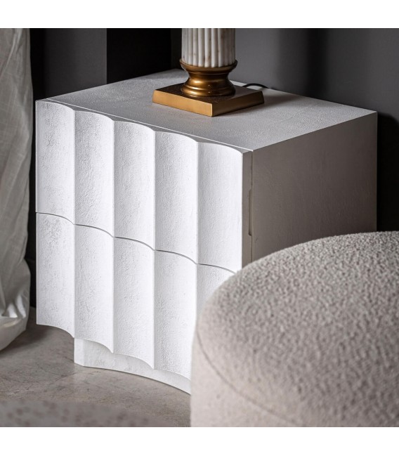 Mesita de noche grande madera efecto yeso blanco roto estilo ibicenco mdmhogar