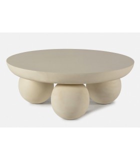 Mesa de centro redonda madera de mango y cemento color crema mdmhogar