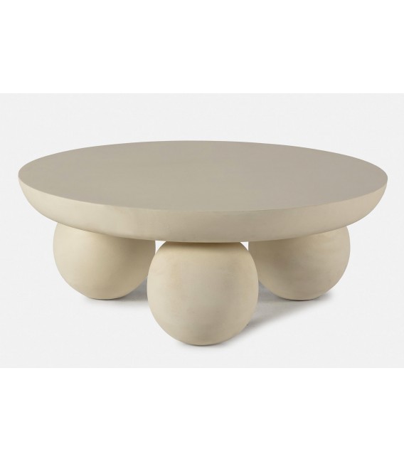 Mesa de centro redonda madera de mango y cemento color crema mdmhogar