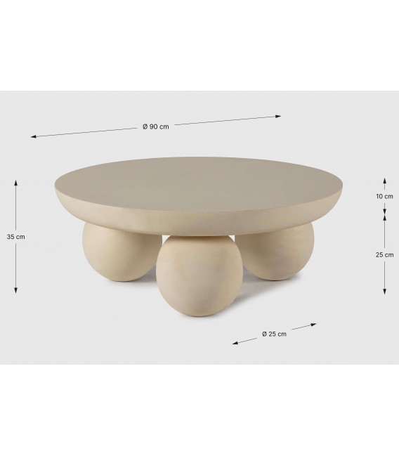 Mesa de centro redonda madera de mango y cemento color crema mdmhogar