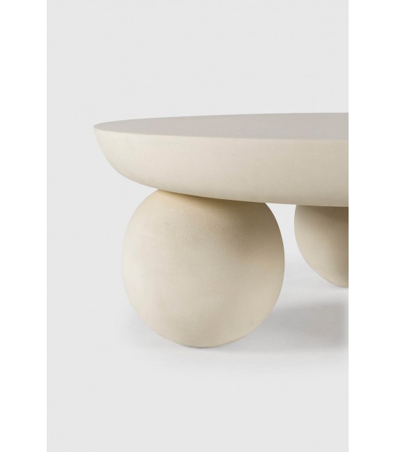 Mesa de centro redonda madera de mango y cemento color crema mdmhogar