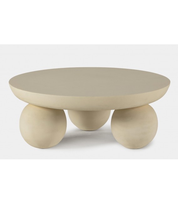 Mesa de centro redonda madera de mango y cemento color crema mdmhogar