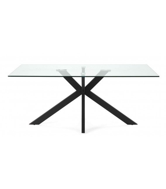 Mesa de comedor rectangular grande metal negro y cristal templado