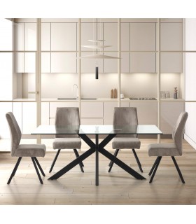 Mesa de comedor rectangular grande metal negro y cristal templado