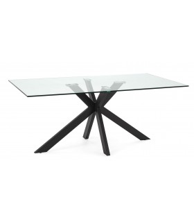 Mesa de comedor rectangular grande metal negro y cristal templado