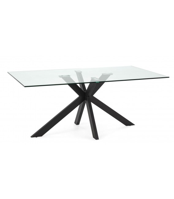 Mesa de comedor rectangular grande metal negro y cristal templado