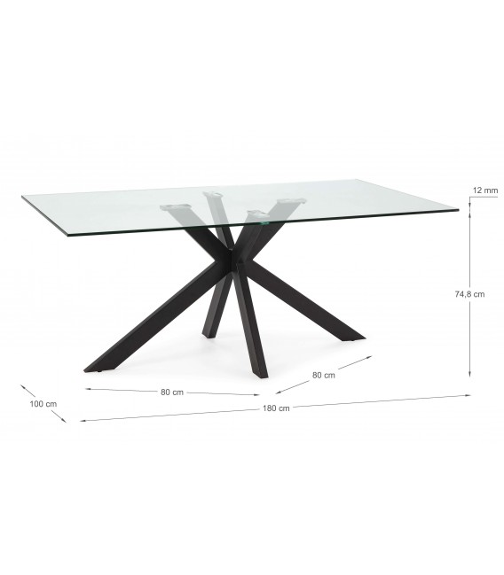 Mesa de comedor rectangular grande metal negro y cristal templado