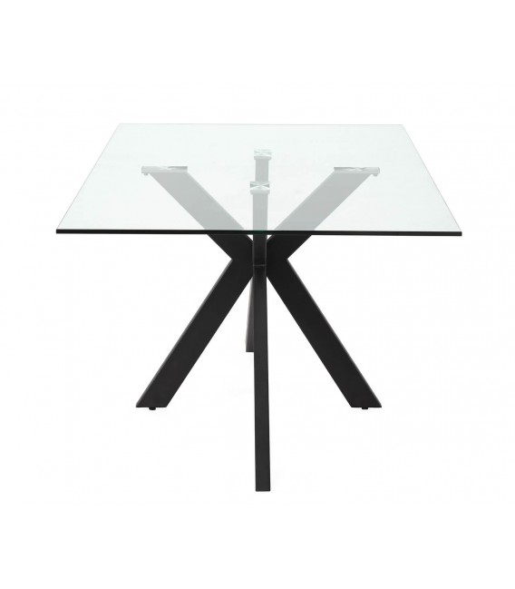 Mesa de comedor rectangular grande metal negro y cristal templado