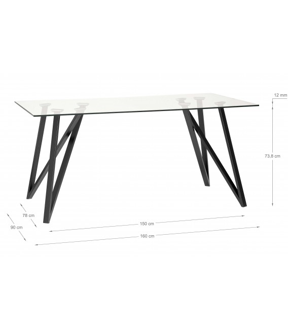 Mesa de comedor rectangular metal negro y cristal templado mdmhogar