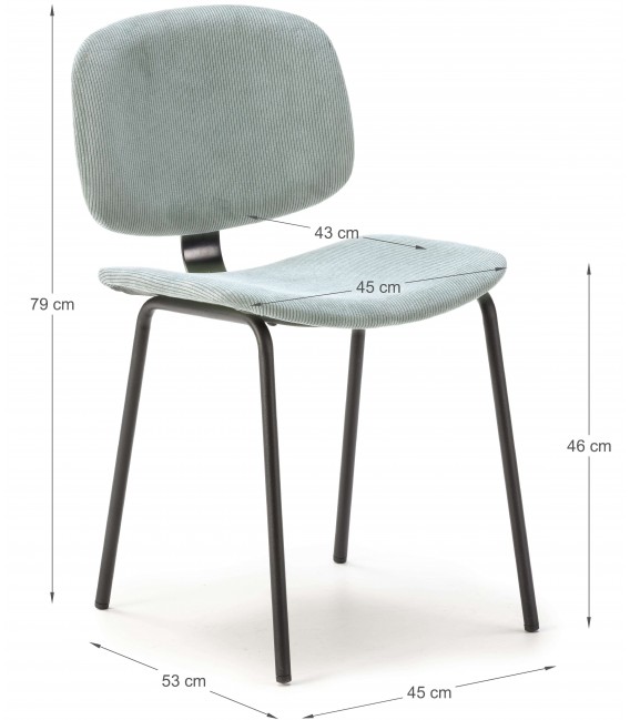 Silla cómoda metal negro tapizado pana color aguamarina mdmhogar