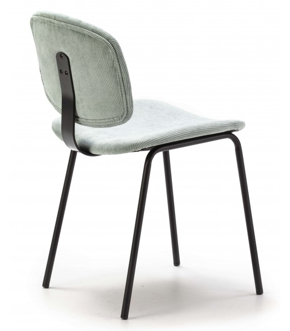 Silla cómoda metal negro tapizado pana color aguamarina mdmhogar
