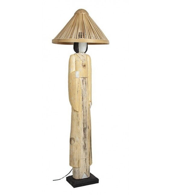 Lámpara de pie madera madera tallada policromada figura oriental mdmhogar