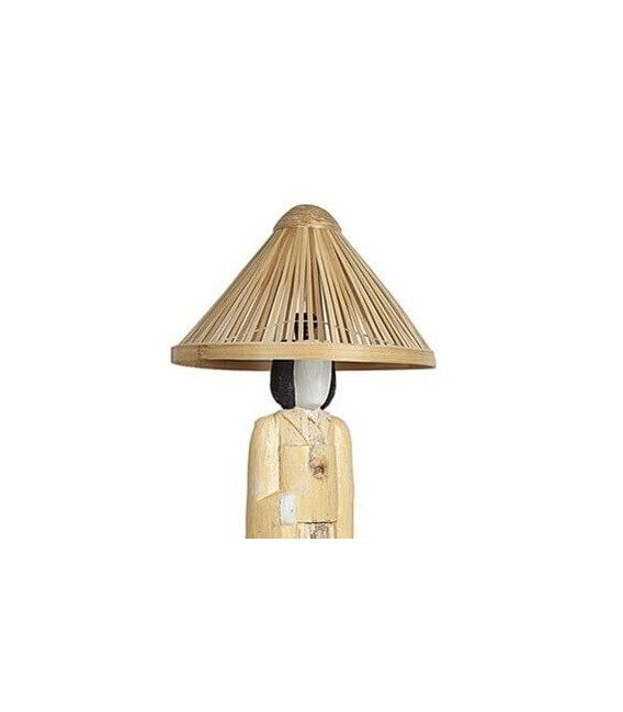 Lámpara de pie madera madera tallada policromada figura oriental mdmhogar