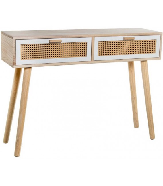 Consola de entrada paulonia y ratán acabado natural y blanco
