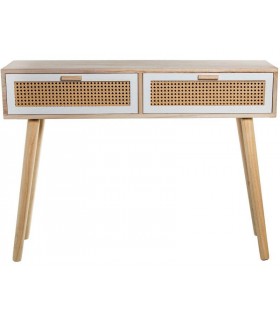 Consola de entrada paulonia y ratán acabado natural y blanco