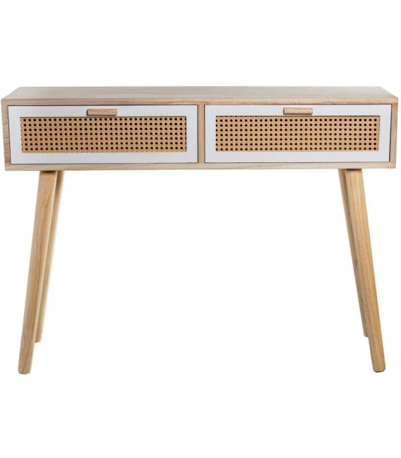 Consola de entrada paulonia y ratán acabado natural y blanco