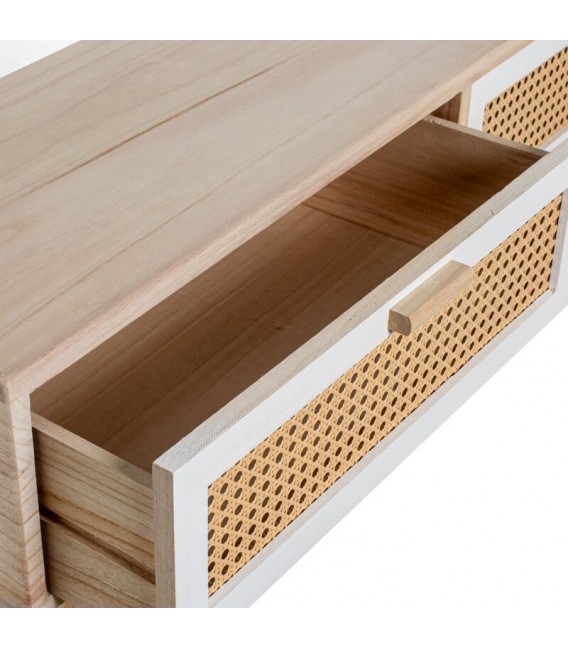 Consola de entrada paulonia y ratán acabado natural y blanco