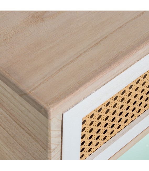 Consola de entrada paulonia y ratán acabado natural y blanco