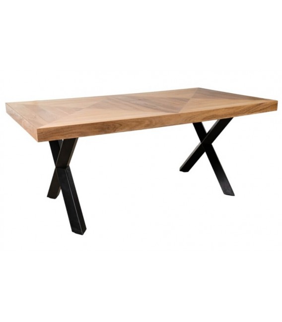 Mesa de comedor rectangular grande madera de acaia metal negro