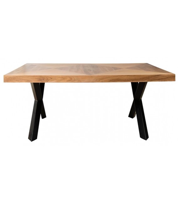 Mesa de comedor rectangular grande madera de acaia metal negro