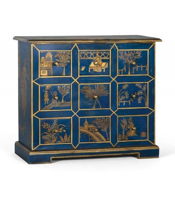 Cómoda pequeña madera maciza con todos los detalles pintados a mano