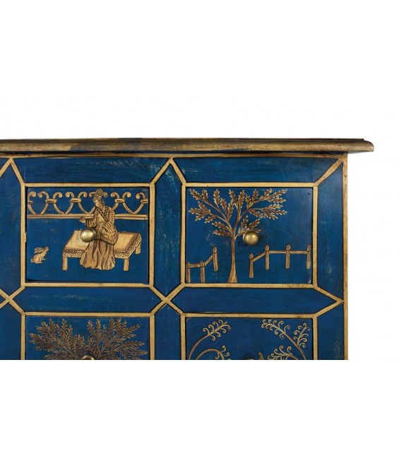 Cómoda pequeña madera maciza con todos los detalles pintados a mano