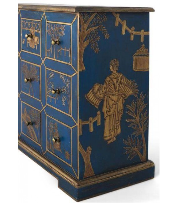 Cómoda pequeña madera maciza con todos los detalles pintados a mano