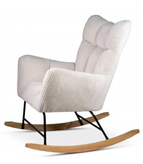 Mecedora cómoda pana color beige patín de madera acabado natural mdmhogar