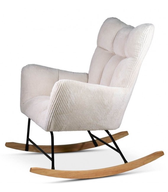 Mecedora cómoda pana color beige patín de madera acabado natural mdmhogar