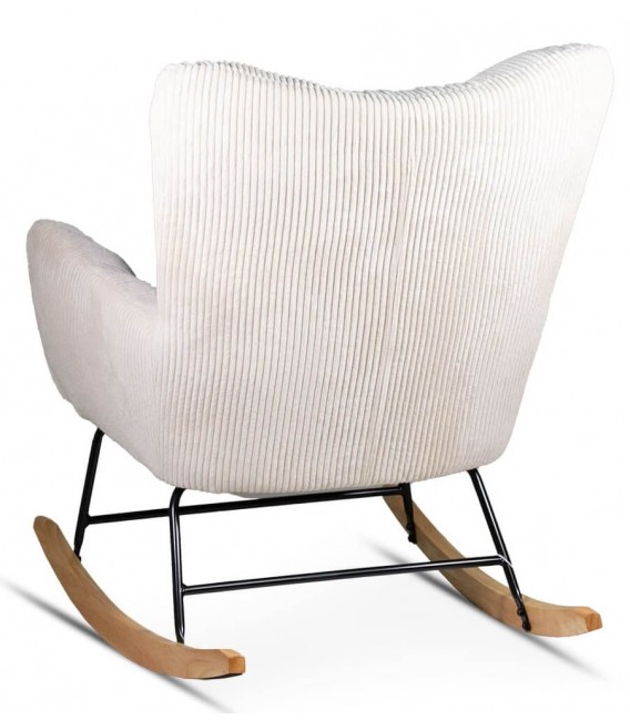 Mecedora cómoda pana color beige patín de madera acabado natural mdmhogar