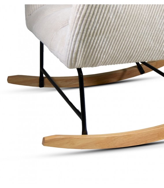 Mecedora cómoda pana color beige patín de madera acabado natural mdmhogar