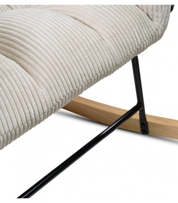 Mecedora cómoda pana color beige patín de madera acabado natural mdmhogar