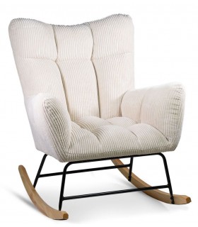 Mecedora cómoda pana color beige patín de madera acabado natural mdmhogar