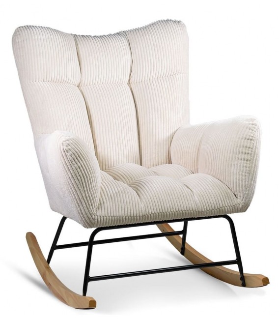 Mecedora cómoda pana color beige patín de madera acabado natural mdmhogar