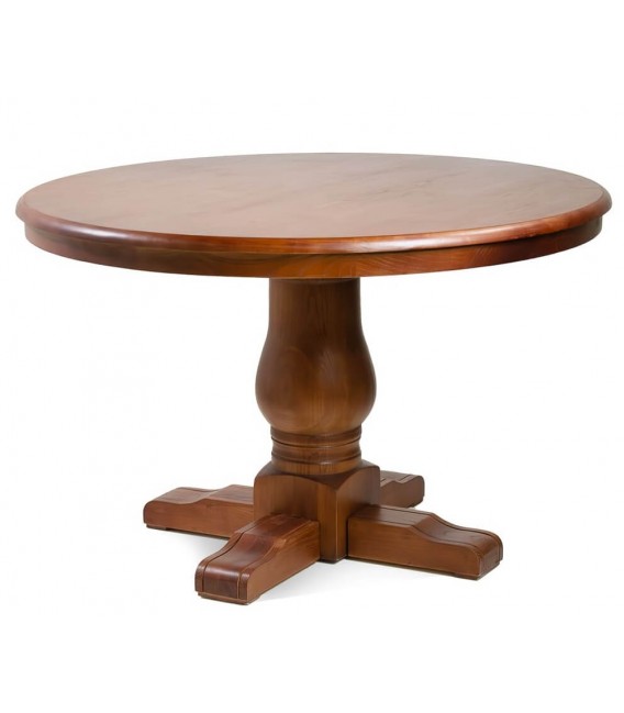 Mesa de comedor redonda grande roble teñida en color cerezo. mdmhogar