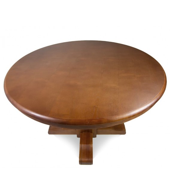 Mesa de comedor redonda grande roble teñida en color cerezo. mdmhogar