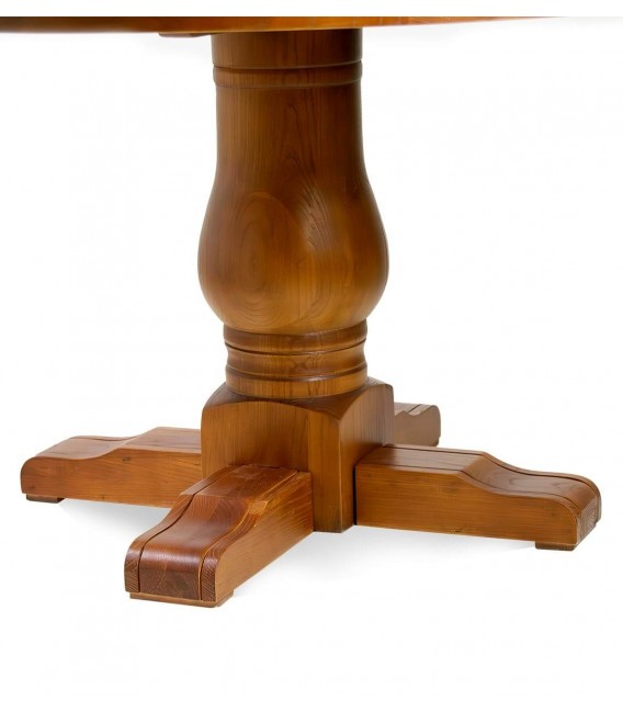 Mesa de comedor redonda grande roble teñida en color cerezo. mdmhogar