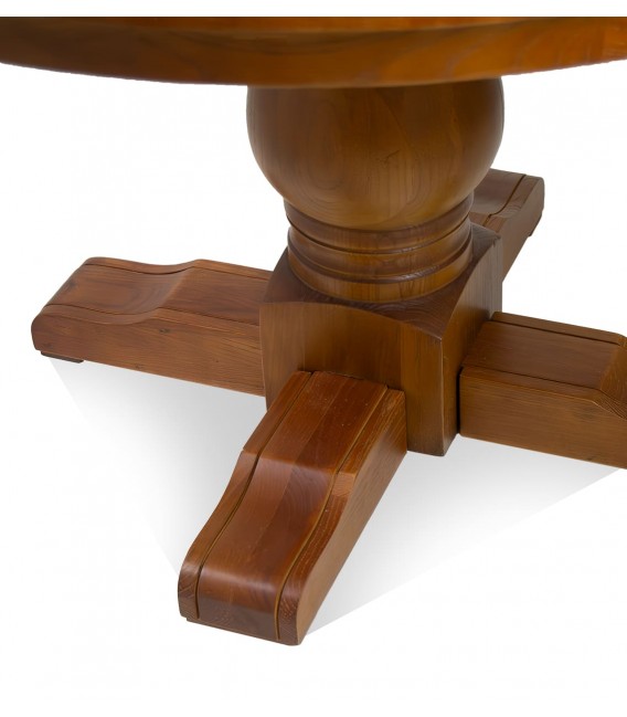 Mesa de comedor redonda grande roble teñida en color cerezo. mdmhogar