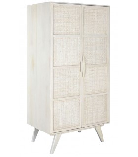Armario ropero madera de mango blanca ratán patinado en blanco mdmhogar