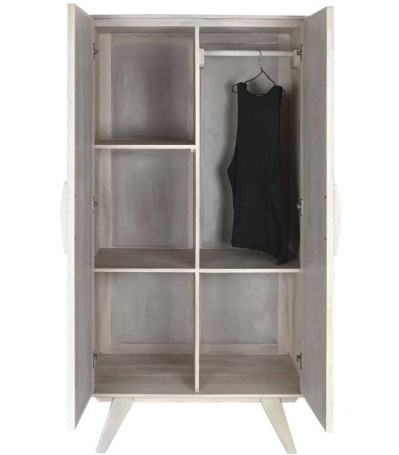 Armario ropero madera de mango blanca ratán patinado en blanco mdmhogar