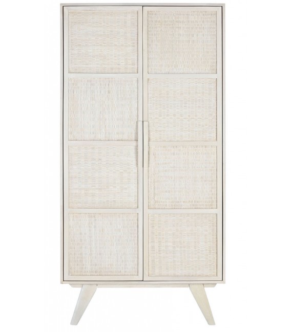 Armario ropero madera de mango blanca ratán patinado en blanco mdmhogar