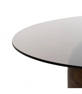 Mesa de centro redonda madera teñida nogal cristal ahumado mdmhogar