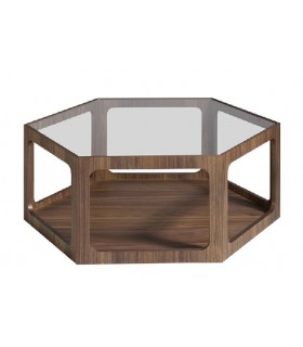 MESA DE CENTRO 90 X 80 X 34 HEXAGONO MADERA NOGAL