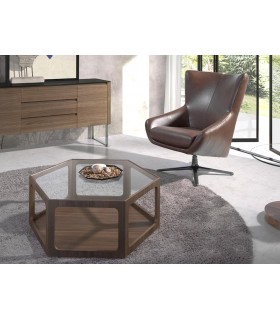 MESA DE CENTRO 90 X 80 X 34 HEXAGONO MADERA NOGAL