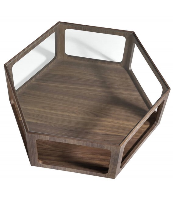 MESA DE CENTRO 90 X 80 X 34 HEXAGONO MADERA NOGAL