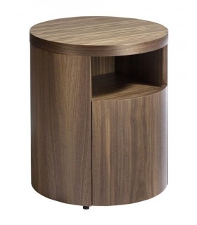 Mesita de noche redonda madera recubierta de chapa de nogal natural. mdmhogar