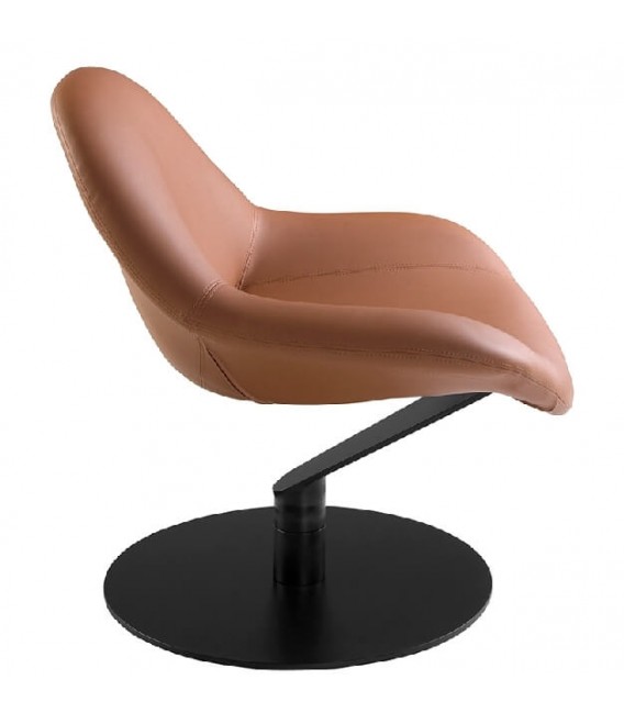 Sillón giratorio cómodo polipiel color marrón pie en metal negro mdmhogar
